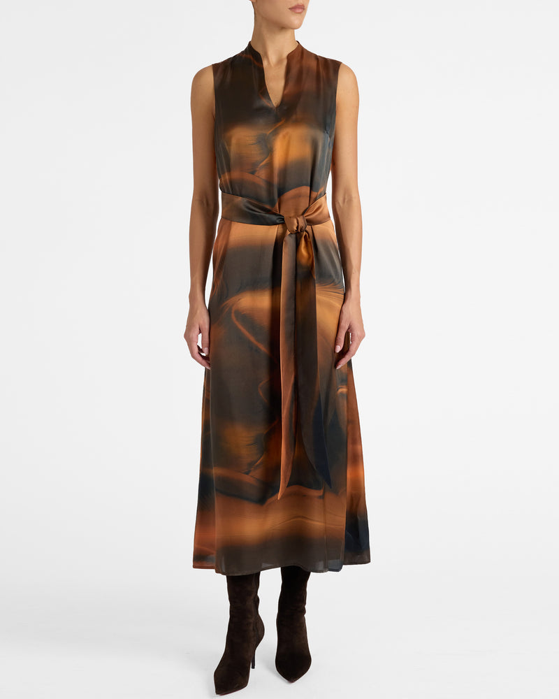 silk shift dress NICOLE Sleeveless Midi Shift Dress in Printed Silk Charmeuse – Santorelli