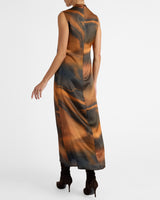 NICOLE Sleeveless Midi Shift Dress in Printed Silk Charmeuse