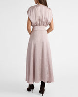 TALIA Cap Sleeve Midi Fit and Flare Dress in Tonal Jacquard