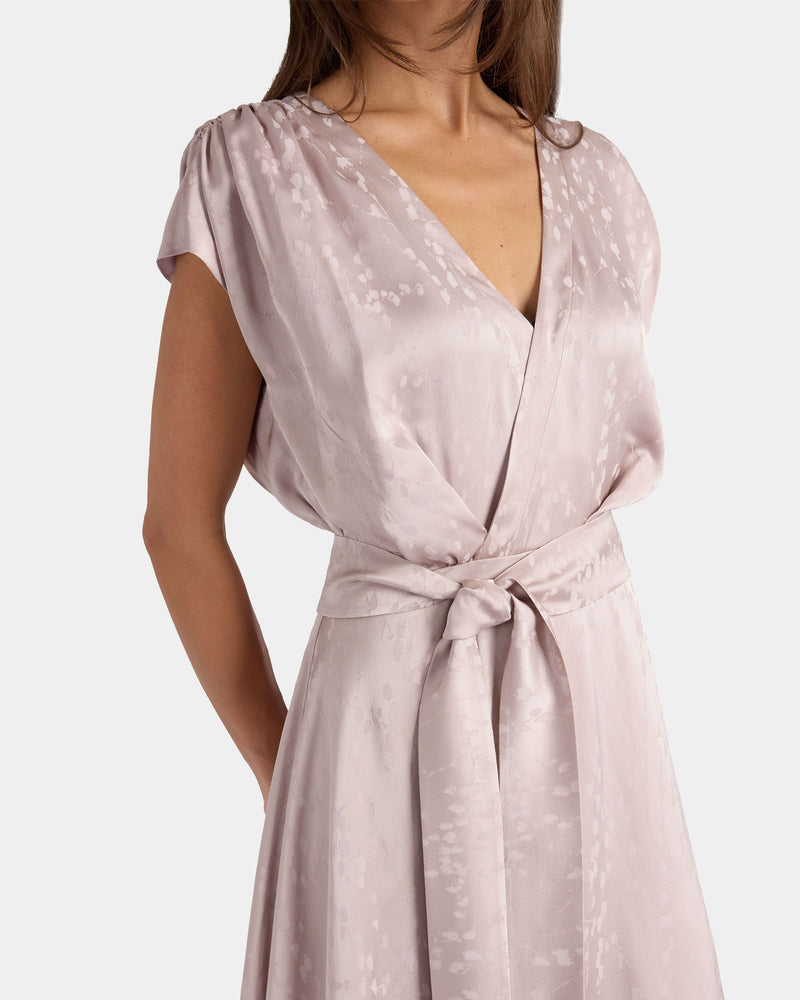 TALIA Cap Sleeve Midi Fit and Flare Dress in Tonal Jacquard