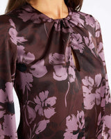 ELENA Long Sleeve Twist Neck Blouse in Floral Twill Crepe