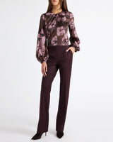 ELENA Long Sleeve Twist Neck Blouse in Floral Twill Crepe
