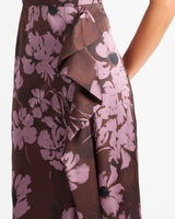 NICA Sleeveless Dress with Side Ruffle in Floral Twill Crepe