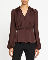 LANA Long Sleeve Silk Ruffle Top