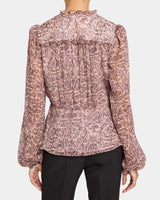 LANA Long Sleeve Ruffle Top in Paisley Printed Georgette
