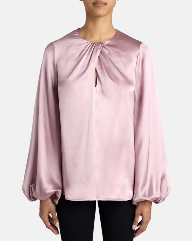 ELENA Long Sleeve Twist Neckline Blouse in Silk Charmeuse
