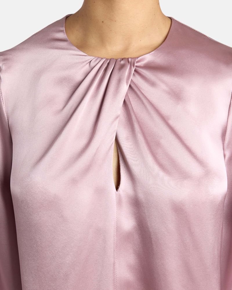 ELENA Long Sleeve Twist Neckline Blouse in Silk Charmeuse