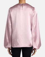 ELENA Long Sleeve Twist Neckline Blouse in Silk Charmeuse