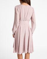 ROVELA Long Sleeve Fit and Flared Dress in Tonal Floral Jacquard