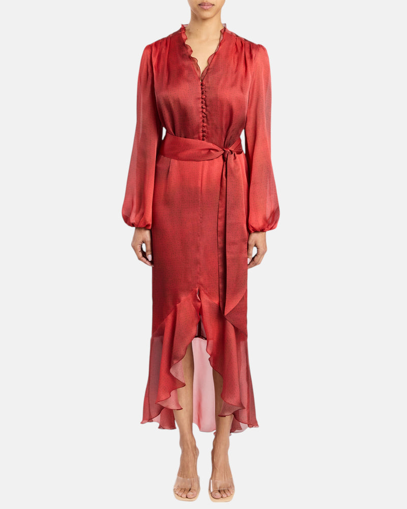 COCO Midi Dress in Ombre Polka Dot Printed Georgette