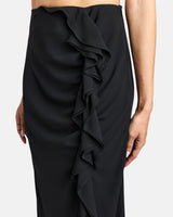 HARLEY Midi Skirt with Asymmetrical Ruffle in Fluid Crepe
