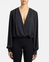 ZARINA Long Sleeve Bodysuit in Fluid Crepe