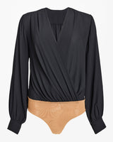 ZARINA Long Sleeve Bodysuit in Fluid Crepe