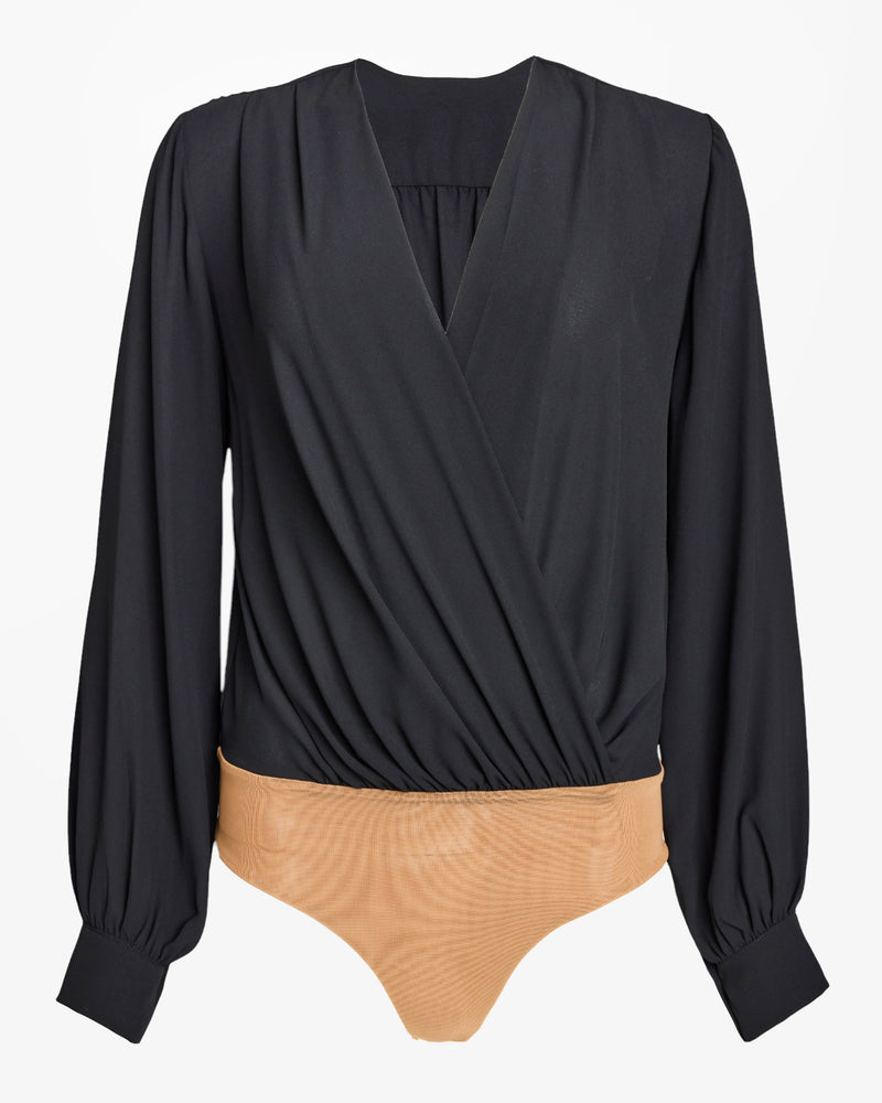 ZARINA Long Sleeve Bodysuit in Fluid Crepe