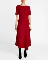 INEZ Short Sleeve Midi A Line Dress in Soft Stretch Crepe