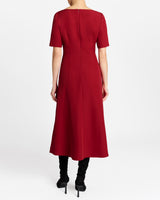 INEZ Short Sleeve Midi A Line Dress in Soft Stretch Crepe