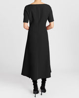 INEZ Short Sleeve Midi A Line Dress in Soft Stretch Crepe