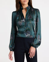 ASTRID Long Sleeve Ruffle-Neck Printed Top