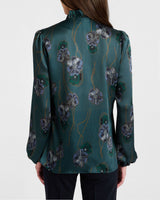 ASTRID Long Sleeve Ruffle-Neck Printed Top