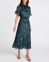 SABRINA Short Sleeve Tie Neck Midi Dress