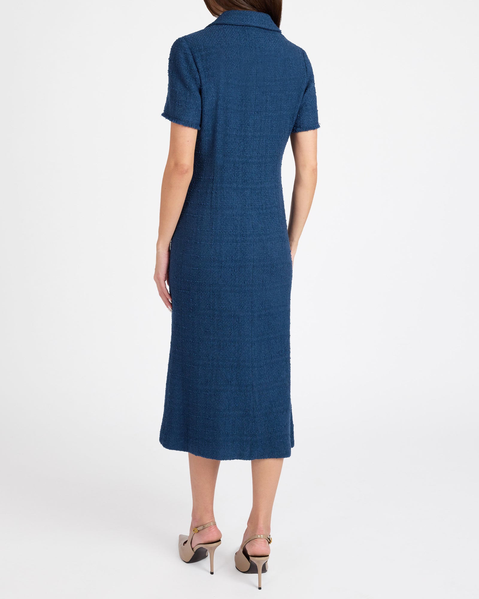SAHARA Short Sleeve Asymmetric Midi Tweed Dress – Santorelli