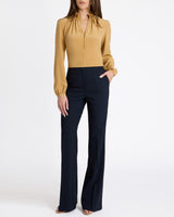 ASTRID Long Sleeve Silk Ruffle-Neck Top