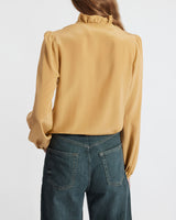 ASTRID Long Sleeve Silk Ruffle-Neck Top
