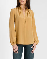 ASTRID Long Sleeve Silk Ruffle-Neck Top