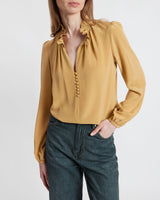 ASTRID Long Sleeve Silk Ruffle-Neck Top