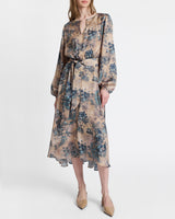 AUBREE Long Sleeve Midi Dress in Floral Print