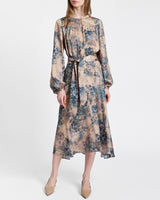 AUBREE Long Sleeve Midi Dress in Floral Print