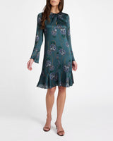 DRAKE Long Sleeve Printed Shift Dress with Ruffled Skirt