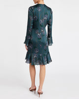 DRAKE Long Sleeve Printed Shift Dress with Ruffled Skirt