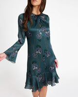 DRAKE Long Sleeve Printed Shift Dress with Ruffled Skirt