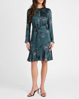 DRAKE Long Sleeve Printed Shift Dress with Ruffled Skirt