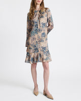 DRAKE Long Sleeve Printed Shift Dress with Ruffled Skirt