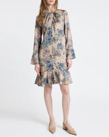 DRAKE Long Sleeve Printed Shift Dress with Ruffled Skirt