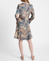 DRAKE Long Sleeve Printed Shift Dress with Ruffled Skirt