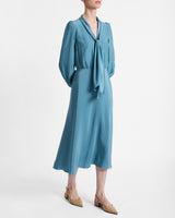 JENN Long Sleeve Silk Midi Tie-Neck Dress