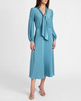 JENN Long Sleeve Silk Midi Tie-Neck Dress