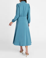 JENN Long Sleeve Silk Midi Tie-Neck Dress