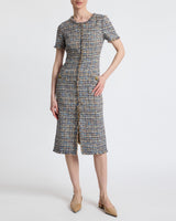 NISHA Short Sleeve Midi Sheath Tweed Dress