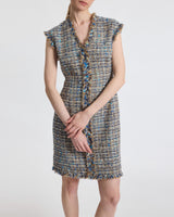 TUSCANY Cap Sleeve V-Neck Sheath Tweed Dress