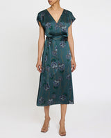 FARA Faux Wrap Midi Dress in Printed Crepe Georgette.