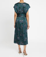 FARA Faux Wrap Midi Dress in Printed Crepe Georgette.