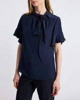ATHENA Silk Blouse with Short Flutter-Sleeves