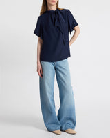 ATHENA Silk Blouse with Short Flutter-Sleeves