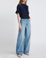 ATHENA Silk Blouse with Short Flutter-Sleeves