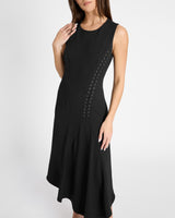 KYLIE Sleeveless Asymmetric Midi Crepe Dress