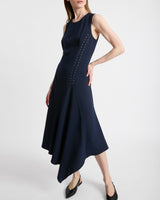 KYLIE Sleeveless Asymmetric Midi Crepe Dress